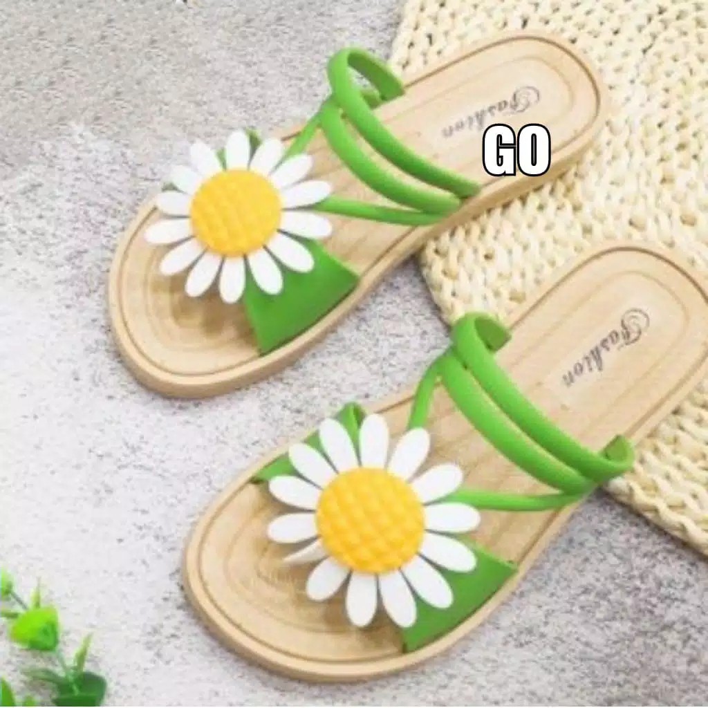 sogo Import TALI BAN V SUN FLOWER Sepatu Sandal Wanita Teplek Sepatu Sandal Cewek Flat Jelly