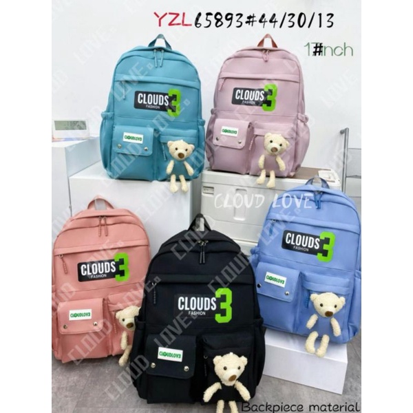 TAS RANSEL BACKPACK Model KOREA IMPORT Kode 65893 Tulisan Clouds Ada Boneka Beruang