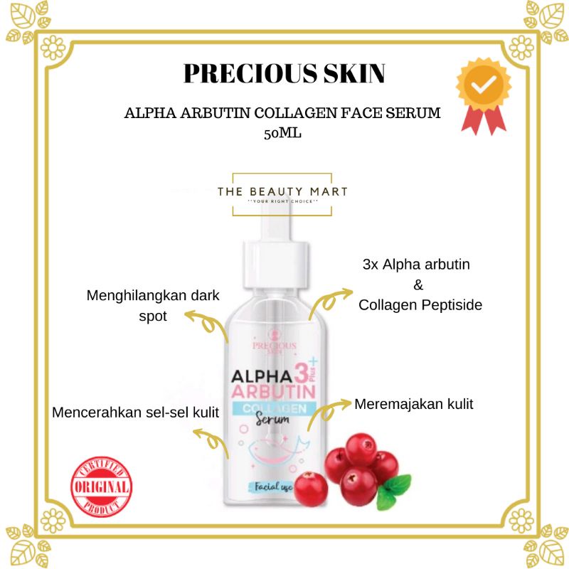 [BPOM] Precious Skin Alpha Arbutin 3Plus Glow &amp; Shine Cllagen Face Serum | Serum Pemutih Wajah 50ml