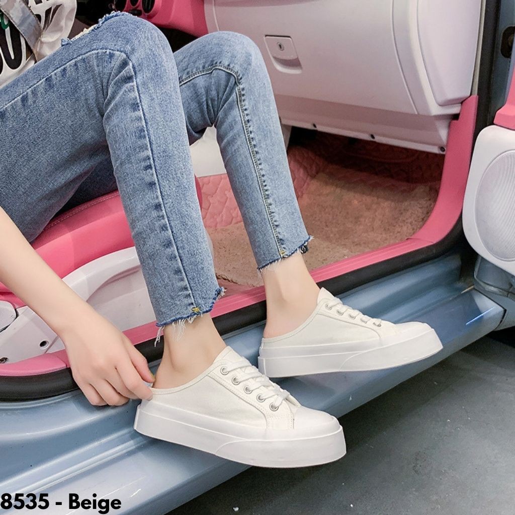 SEPATU SNEAKERS WANITA KANVAS SIMPLE SLOP IMPORT MODEL TERBARU SOLE KARET NYAMAN COMFY TERBARU 8535