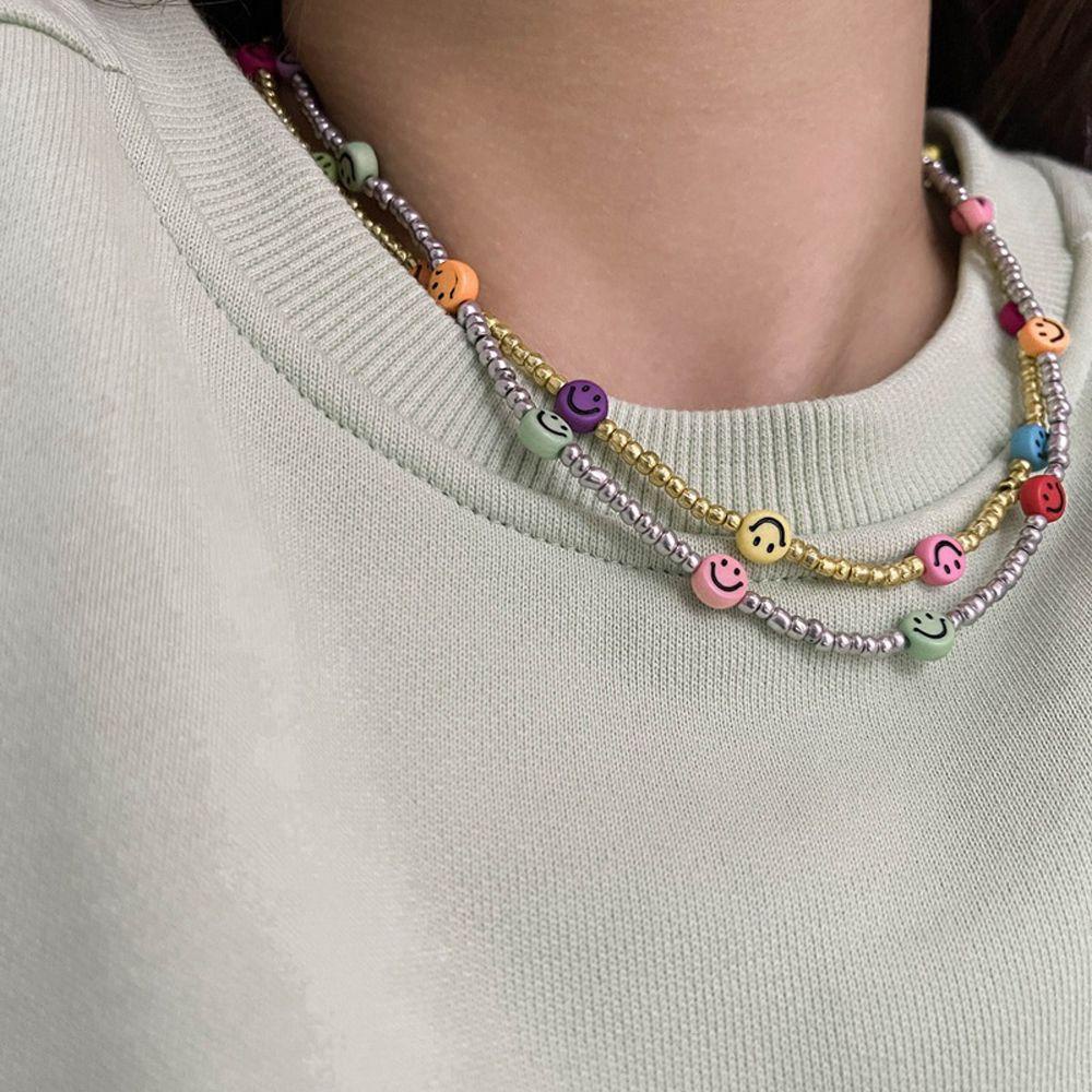 [Elegan] Smiley Face Kalung Kreatif Minoritas Gadis Hadiah Y2K Resin Sederhana Gaya Korea Kalung