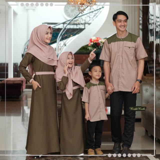 Gamis Dewasa Anak Couple Sarimbit Set Keluarga Scuba Crepe Polos Kombinasi Warna Hanifah Riskirich Shopee Indonesia