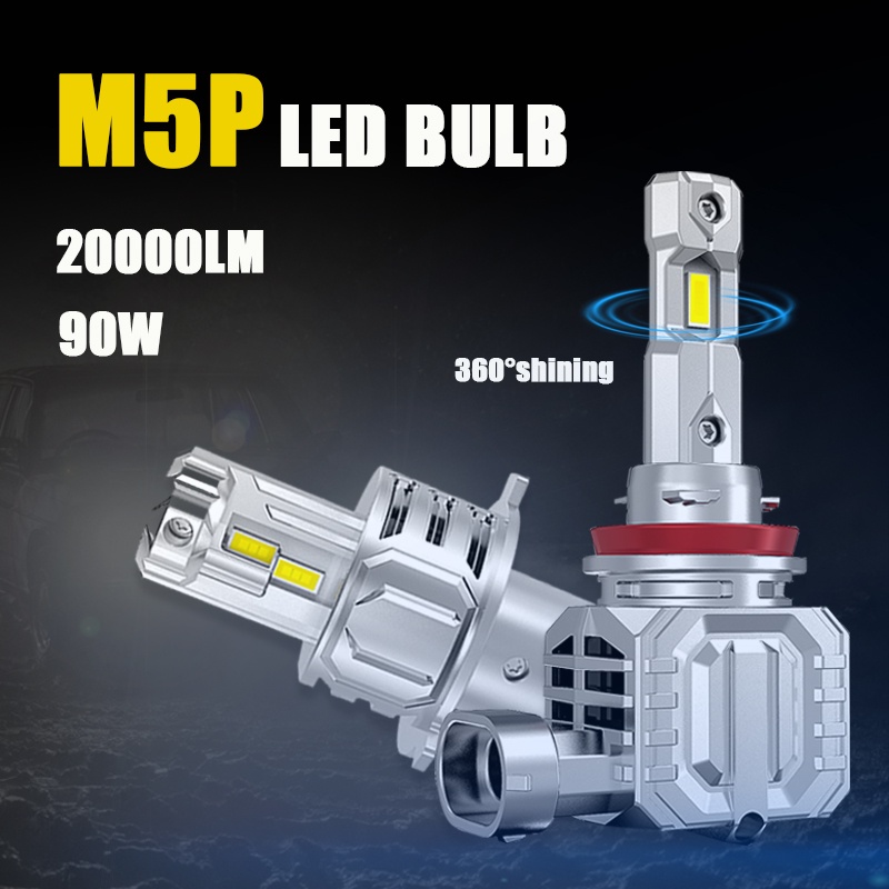 2Pcs M5P 90W 20000LM Mini H4 Lampu LED H7 LED H11 H8 HB4 HB3 9005 9006 Lampu Dioda untuk Mobil Turbo LED Bohlam 12V Lampu Depan