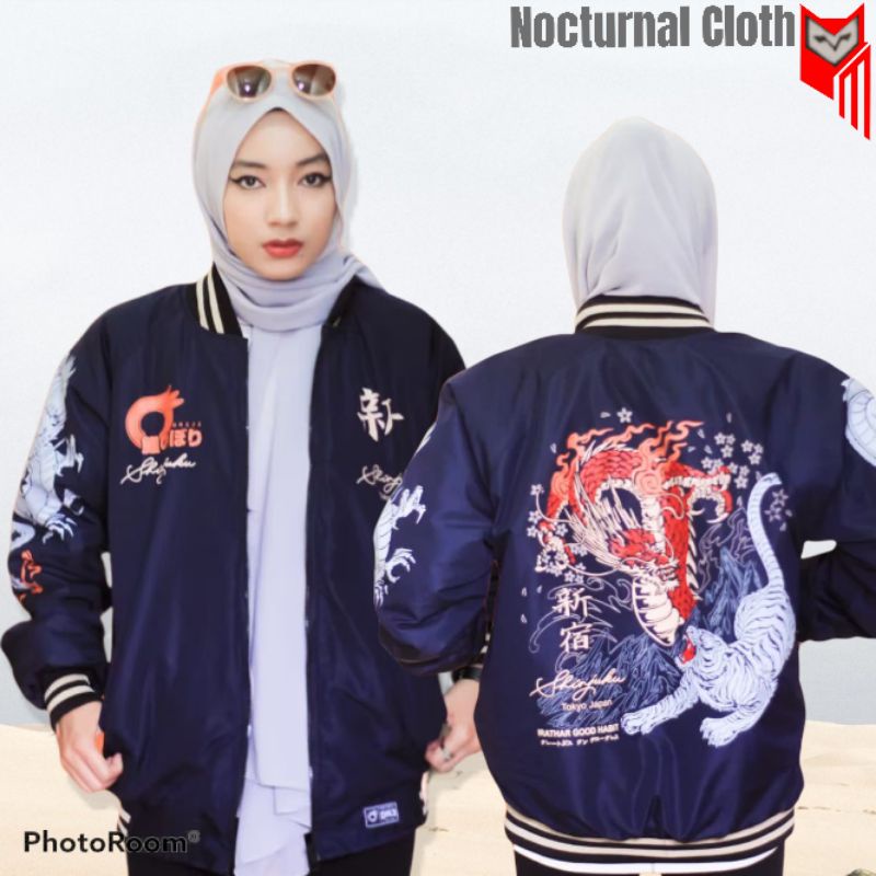Jaket Sukajan Wanita Pria Premium | Jaket Bomber Sukajan Print Gambar Naga Macan | Jacket Sukajan Te
