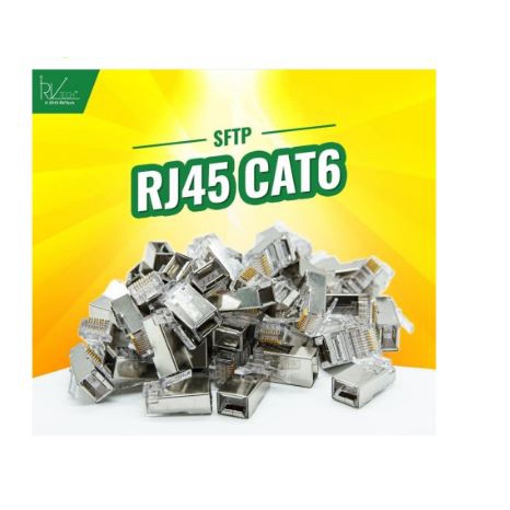 Connector modular rj45 Rvtech cat 6e 6 6a sftp ftp shield gigabit 50pcs ANTI GAGAL - konektor lan Rv-tech Rvlink cat6 besi 1000Mbps