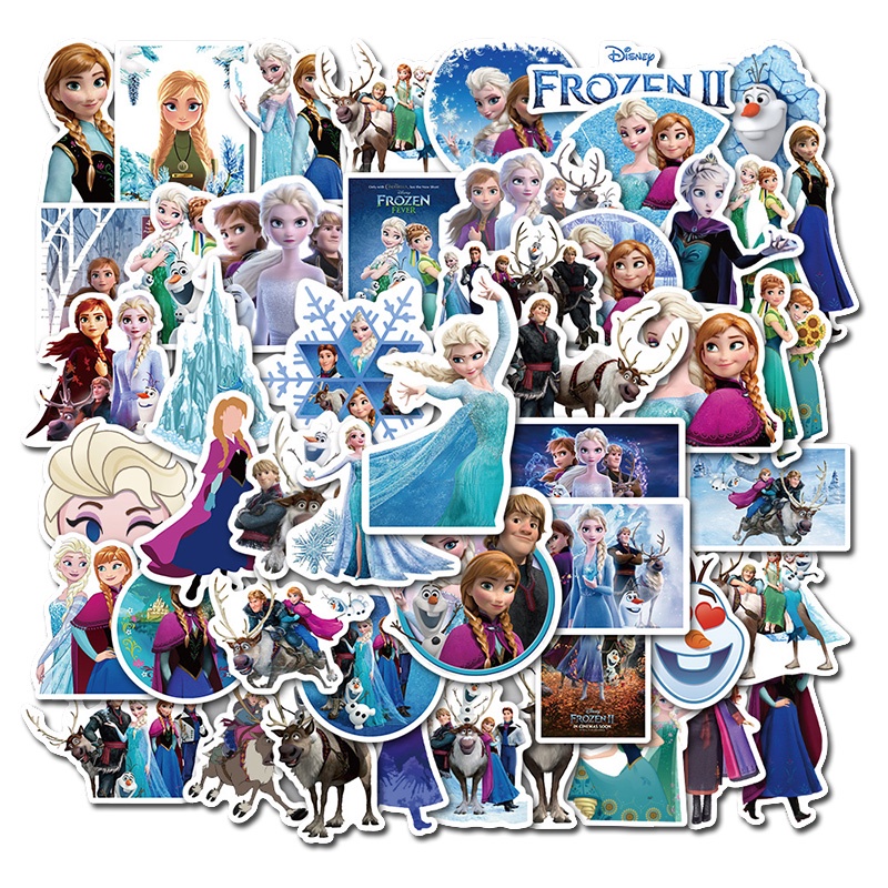 50 Pcs Stiker Graffiti Frozen Anna Aisha Tahan Air Untuk Dekorasi Skateboard Koper Notebook Cangkir Air