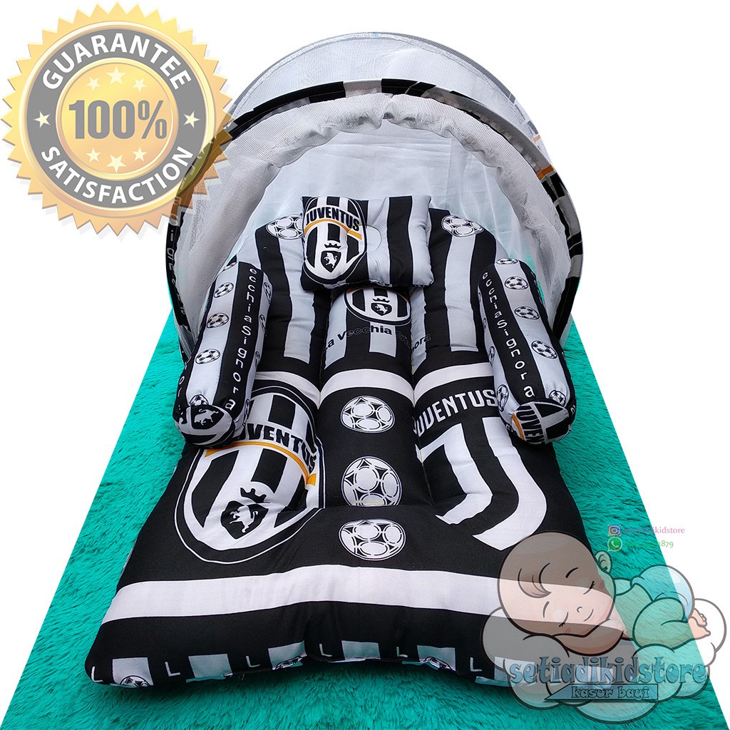 Set Kasur Bayi Kelambu.Bantal Guling Bayi.Kasur Lipat Bess Karakter Juventus JJ New