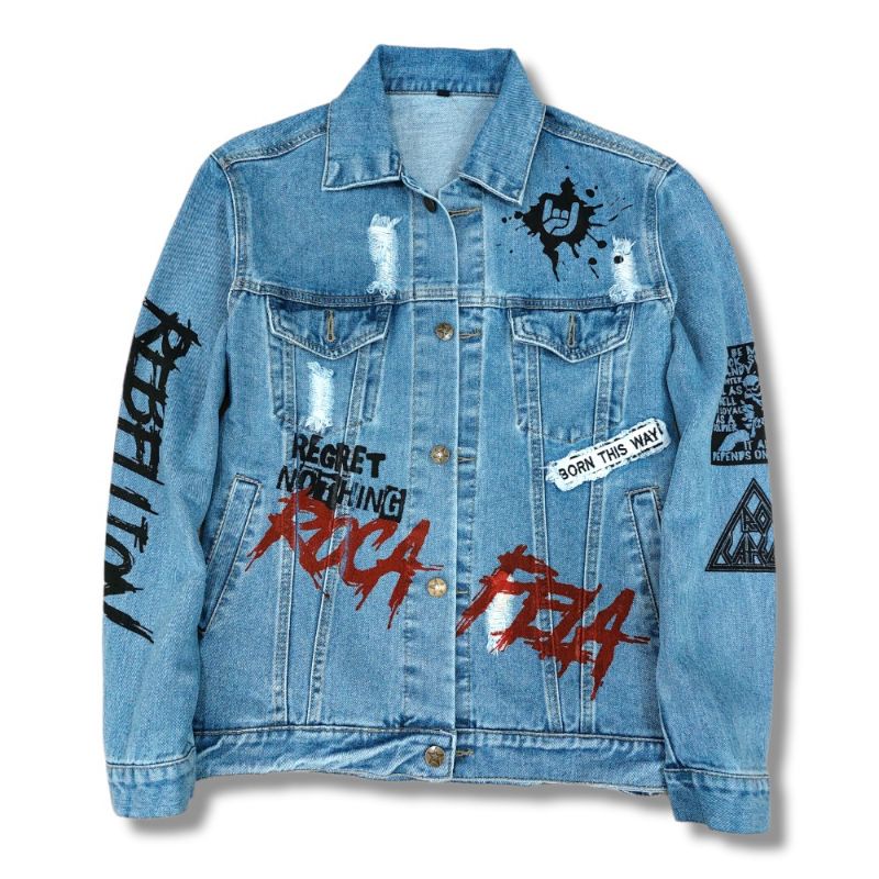 [SIAP KIRIM] Jaket Jeans Denim Terbaru Rocafela Premium Pria / Jaket Jeans Rocafela Jaket Jeans Grafity Patch Bordir Sablon New Arrival / Jaket Denim Murah