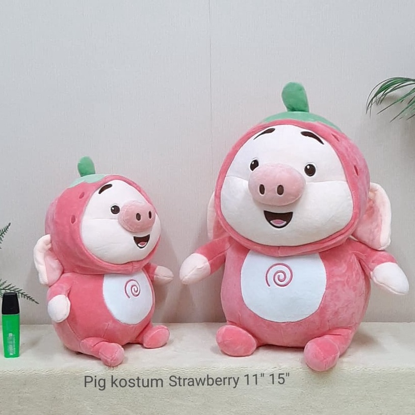 Boneka Pig Kostum Strawberry Size 15&quot;/38cm/boneka babi/boneka animal/boneka Pig baju/