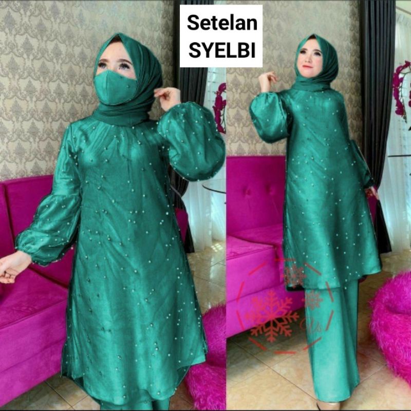 SET CELANA SYELBI MUTIARA, MOSCREPE TILE, GAMIS HIJAB MUSLIM, SETELAN, 3 UKURAN