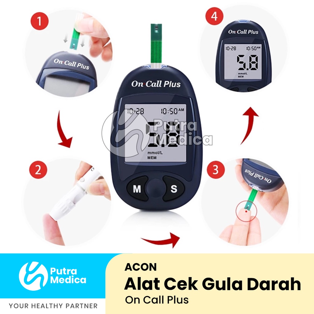 Acon On Call Plus Alat Cek Gula Darah Lengkap / Glucose Meter / Glukometer / Tes Diabet Diabetes