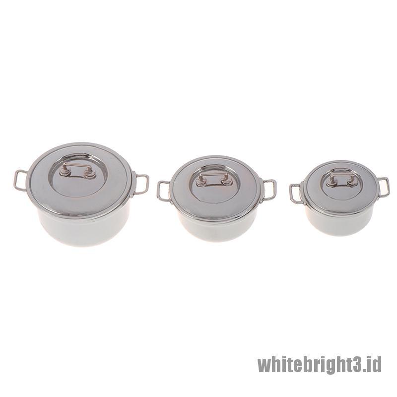 (white3) Mainan Miniatur casserole Bahan stainless steel Untuk Aksesoris Dapur Rumah Boneka 1 / 12