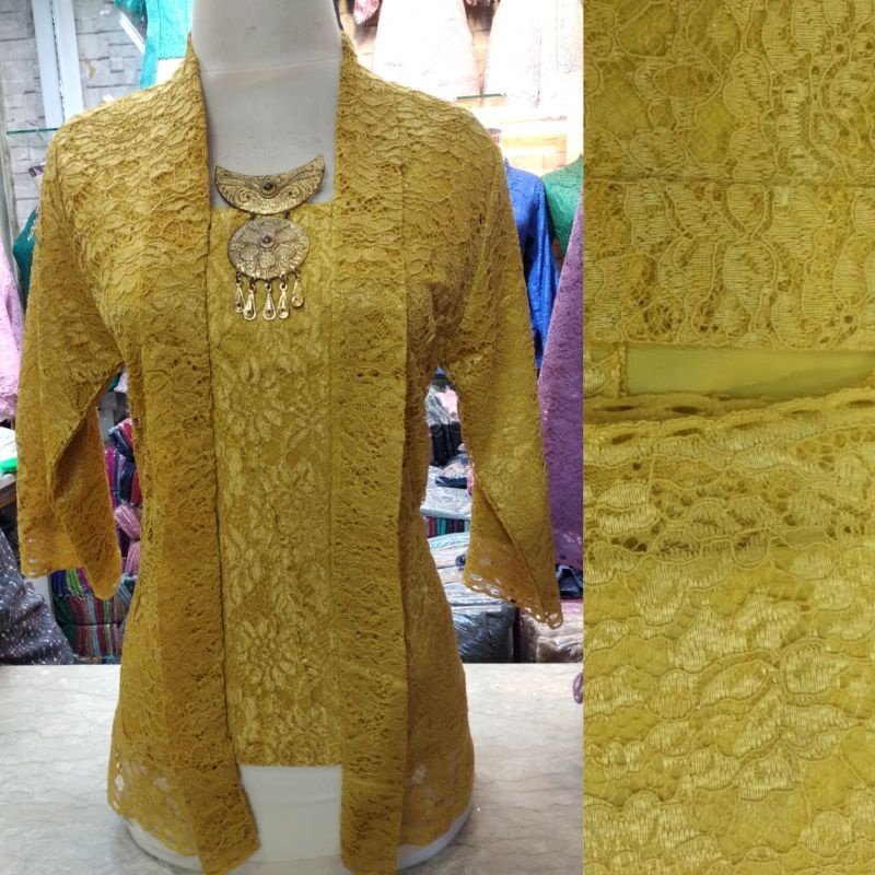kebaya kutu baru lengan 7/8 _kebaya brukat_kebaya_kebaya kutu baru modern_kebaya encim_kebaya kondangan-Gold