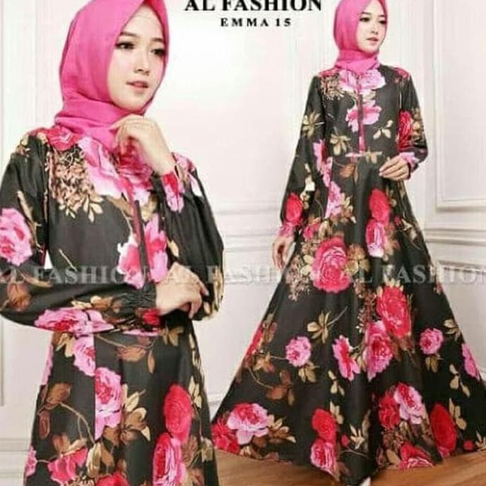 BAJU GAMIS MUSLIM KATUN MEWAH MERAH BUNGA / GAMIS PESTA CANTIK