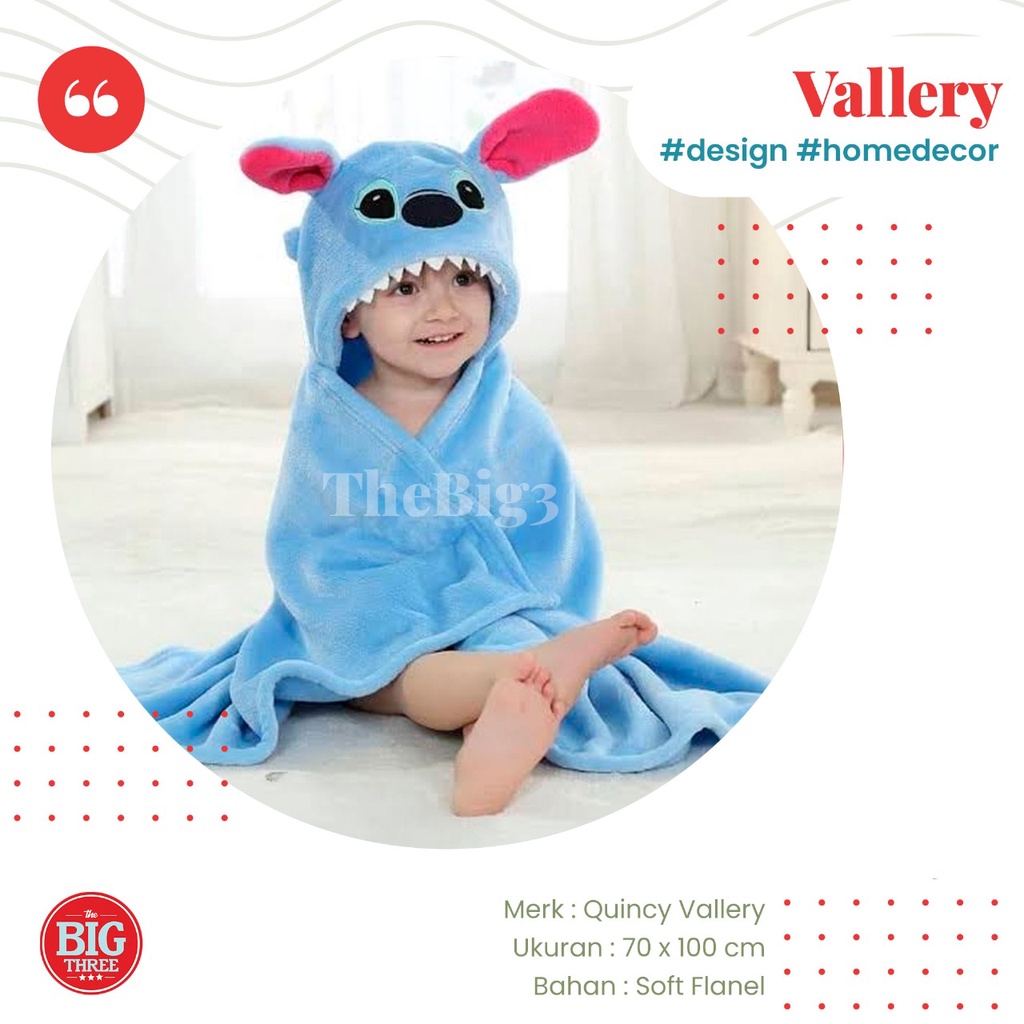 Selimut Bayi Topi Quincy Vallery Karakter - Baby Blanket Hoody - Leo Hamster Pikachu Bear Bona Blue Bear Cute Bear Doni  Green Owl Pink Wisel Owl Hamster TBT