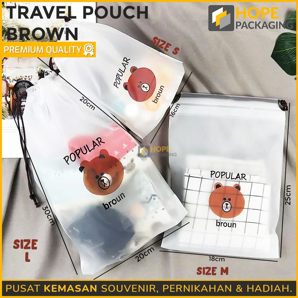 [10 PCS] Travel Pouch Organizer Serbaguna Pouch Serut Motif Beruang Coklat / Pouch Anti Air