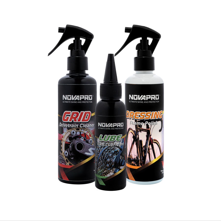 paket 3 in 1 produk perawatan sepeda NOVAPRO Grid Lube dressing cairan pembersih gear rantai frame bike seli mtb roadbike