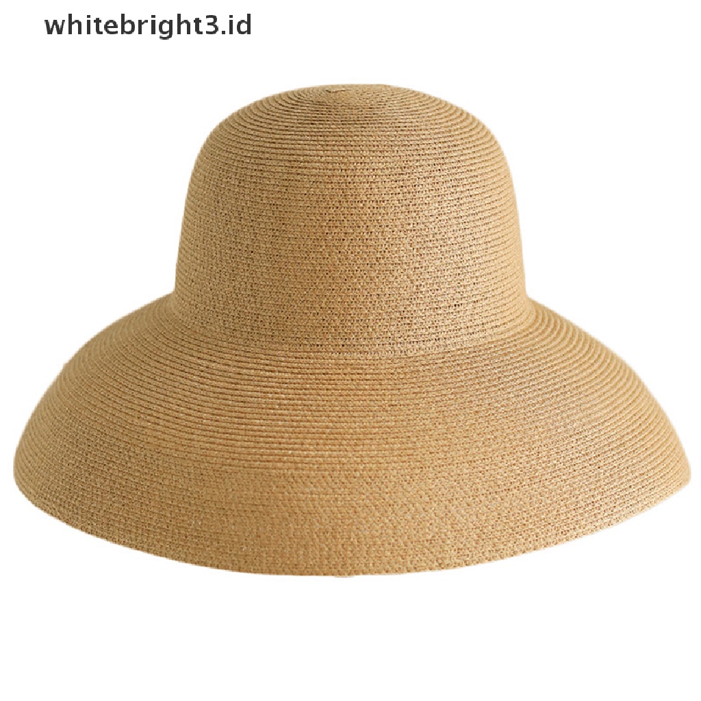 (whitebright3.id) Topi Floppy Jerami Breathable Aksen Pita Untuk Wanita / Musim Panas / Pantai / Outdoor
