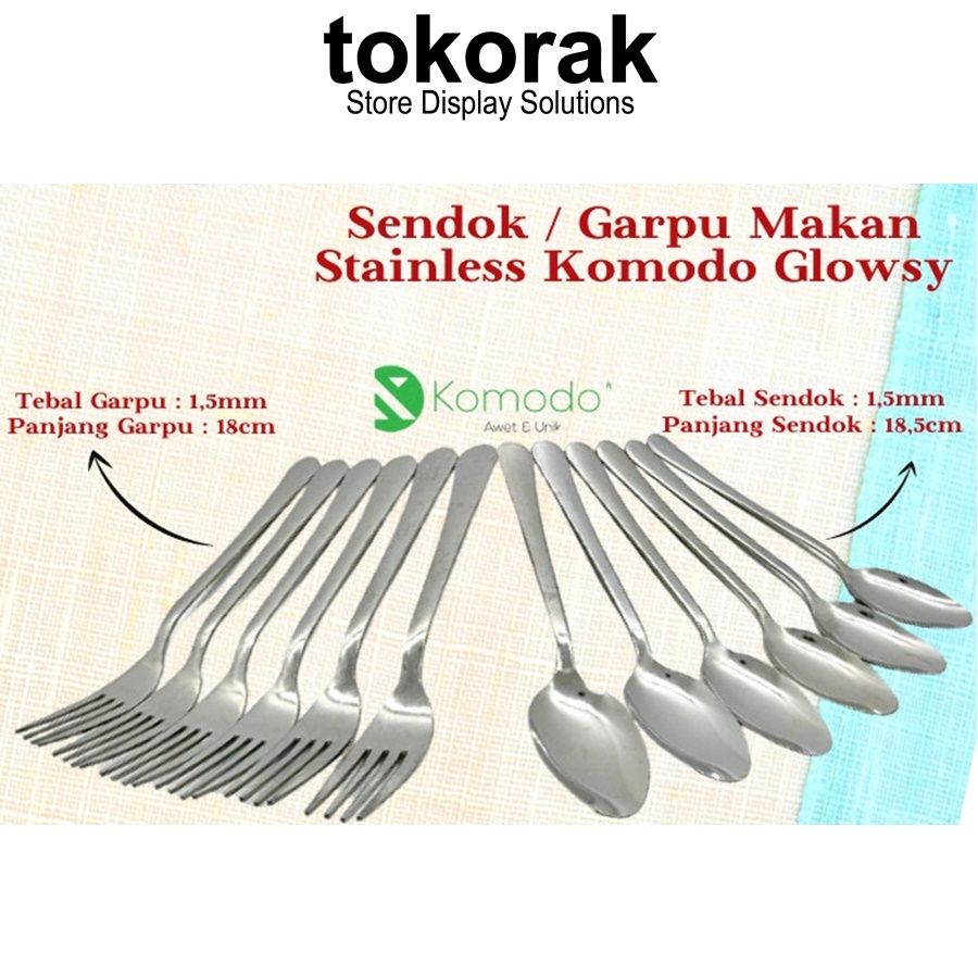 SENDOK GARPU MAKAN STAINLESS TEBAL ISI 6PCS KOMODO SENDOK GARPU GLOWSY - SENDOK