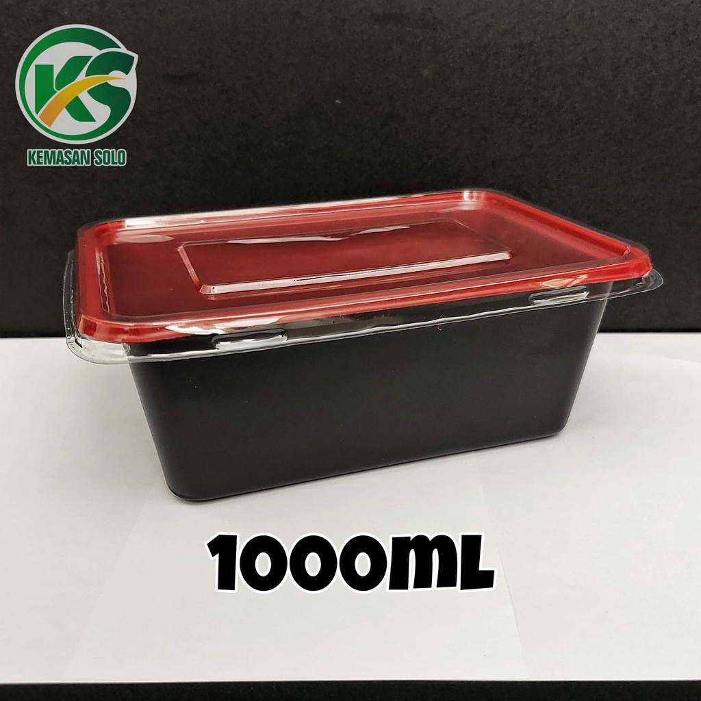 Kotak makan plastik / Thinwall BENTO  persegi panjang rectangle hitam 1000 ml