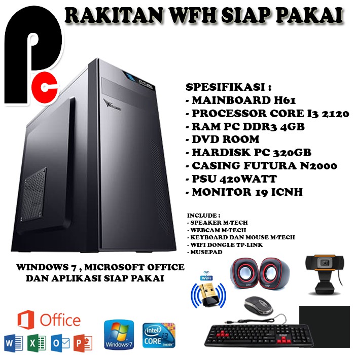 PC KOMPUTER RAKITAN CORE I3 OFFICE / ONLINE CLASS / KANTORAN / OFFICE