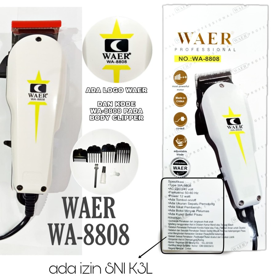 Cukuran Rambut Listrik WAER Professional HAIR CLIPPER WA-8808 ORIGINAL