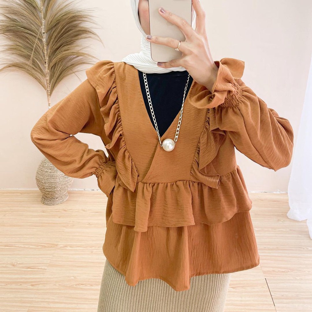 ilook | Blouse Ceria | Jiju Blouse Korean Style | Blouse Crinkle Ruffle | Atasan Blouse Wanita | Bahan Creepe-1