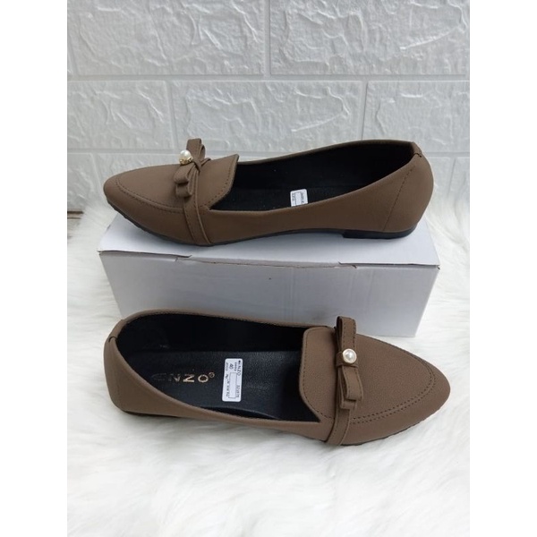 Sepatu Balet Wanita model lidah mutiara flatshoes simple sepatu kerja terbaru warna army