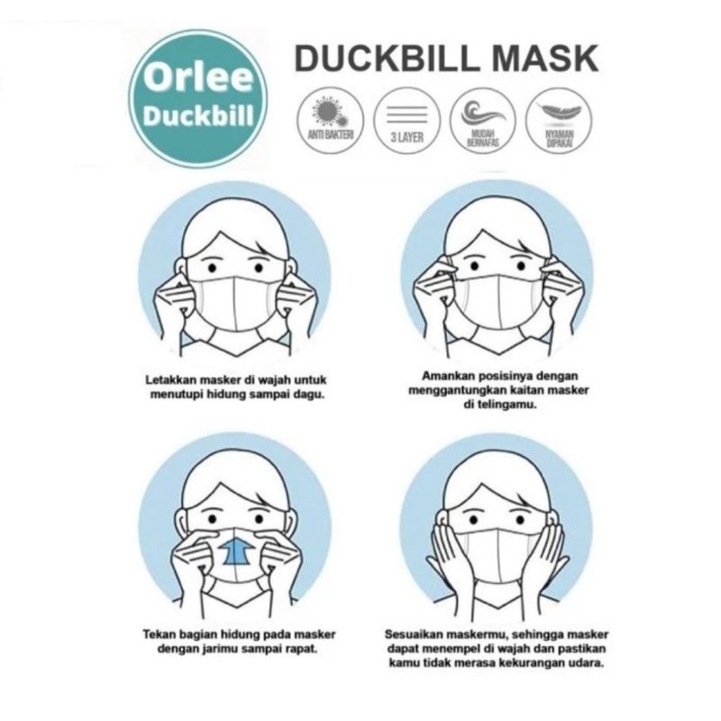 Masker Hijab Headloop Duckbill Orlee Original Isi 10 warna putih