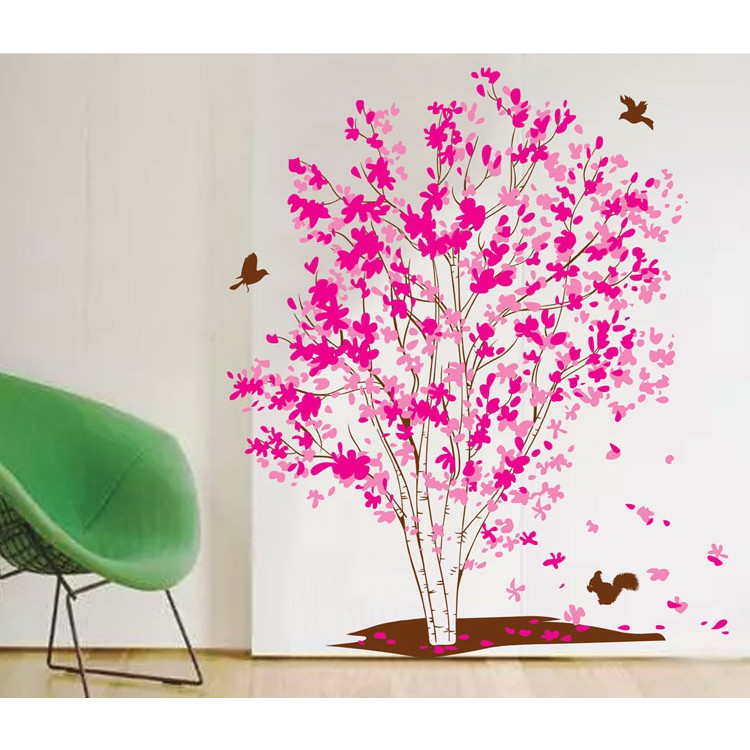 RELIZA WALL STICKER POHON SAKURA MERAH TREE XY1161 STIKER DINDINGo