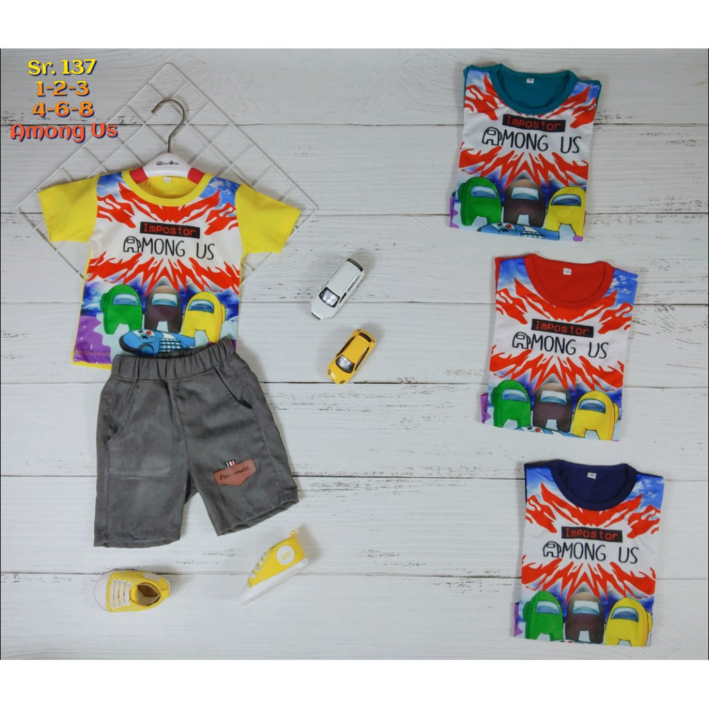 SETELAN ANAK LAKI LAKI/SETELAN OBLONG PRINT/CELANA CODURROY/AMONG US/ UNTUK USIA 6 BLN - 4 THN/COD