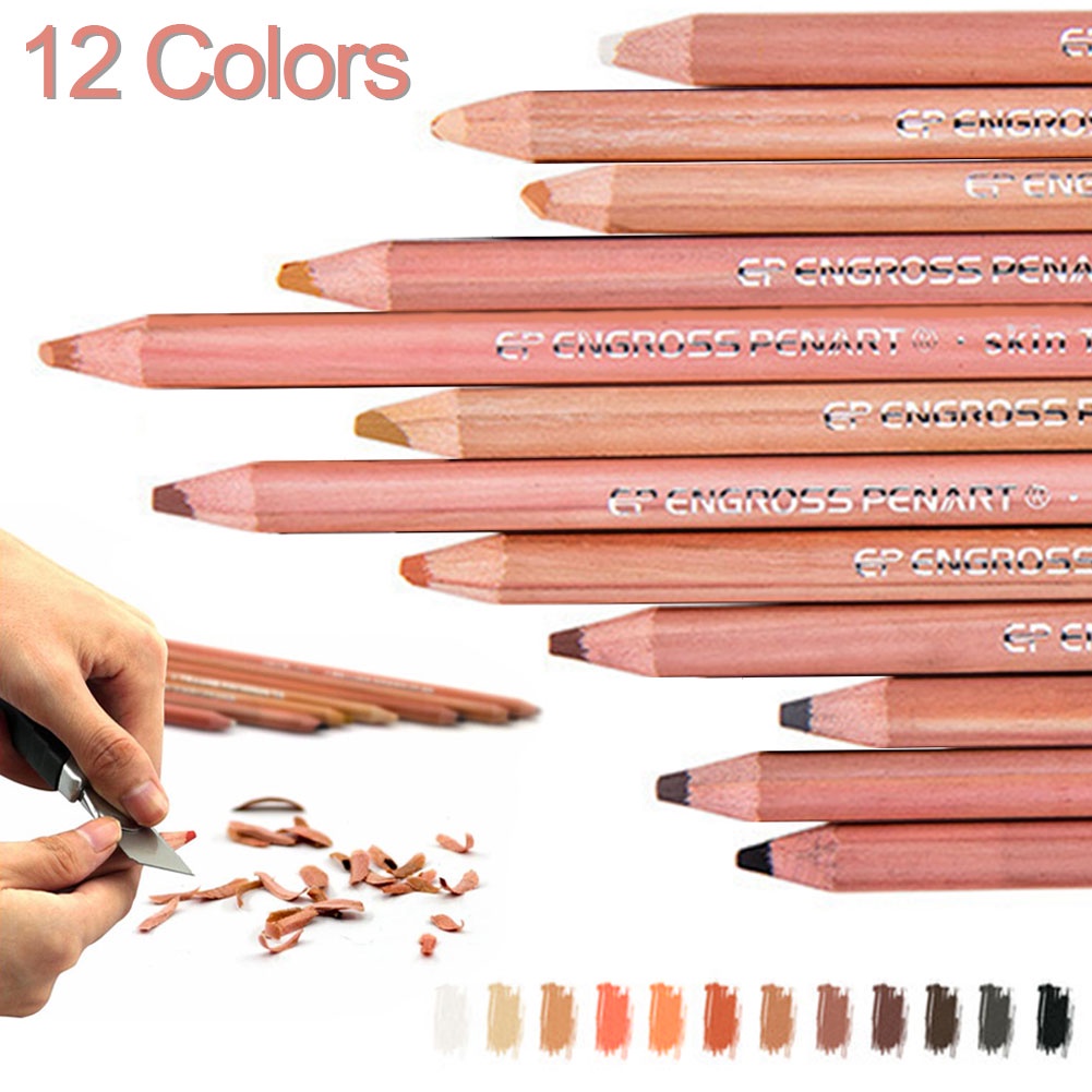 【TK】12pcs/set Skin Tints Pencils Professional Portrait Pencil For Drawing Hand-painted Pastel Pencil School Stationary