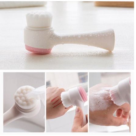 JY SS25 Alat Cuci Muka 2in1 / Facial Cleansing Brush Silicone / Sikat Pembersih Wajah Pori / Brush Wajah 2 Sisi Bulu Lembut Halus Silikon