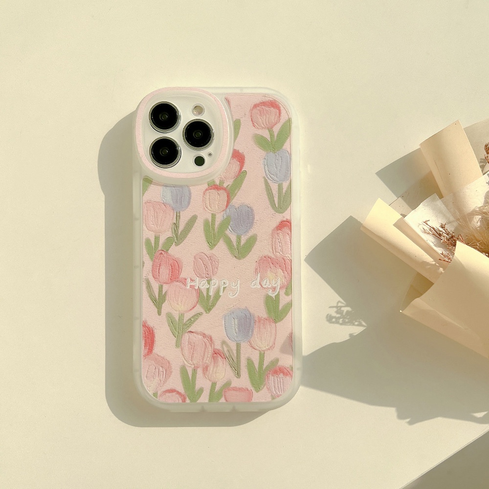 Case Silikon Semi Transparan Motif Bunga Tulip Pink Untuk Iphone 11 8 7 Plus SE2 XS XR 12 13 Mini PRO MAX