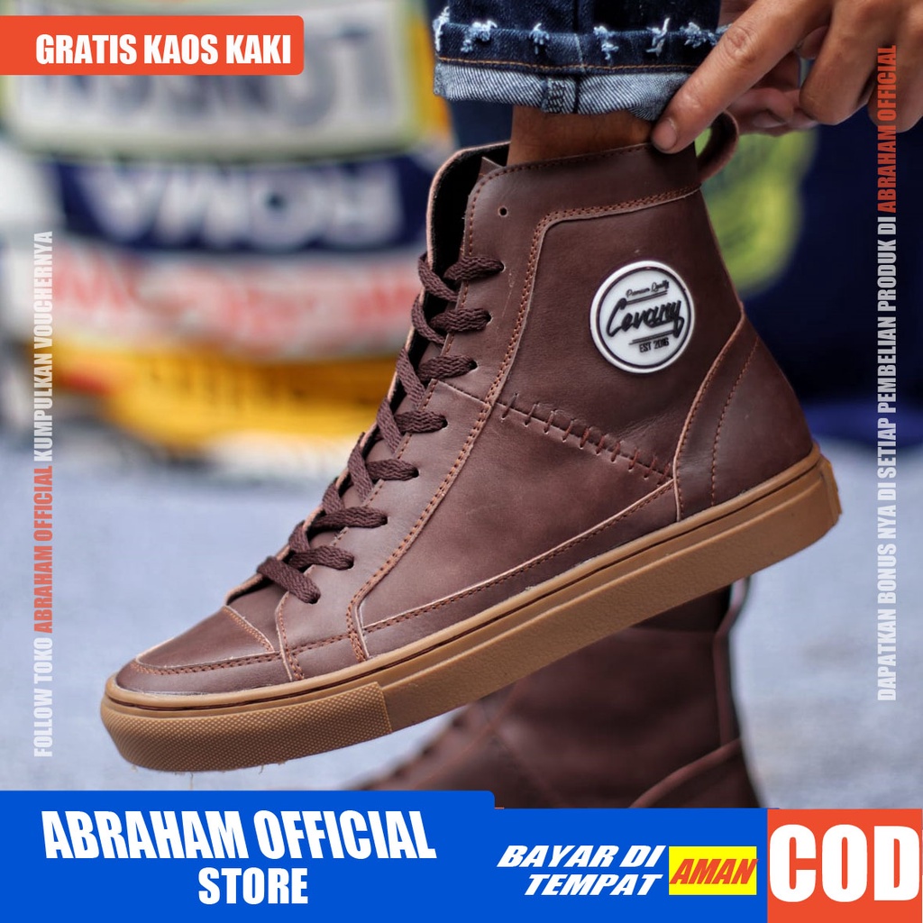 ABRHM DANTE HIGH Sepatu Sneaker Pria Sepatu Pria Casual Kulit Asli Cowo/Cowok Sepatu Sneakers Pria Sepatu Kasual Original