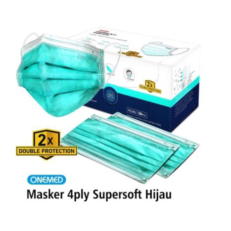 Masker Karet 4ply Super Soft Onemed Box Isi 50 Pcs - Hijau OJ OJ