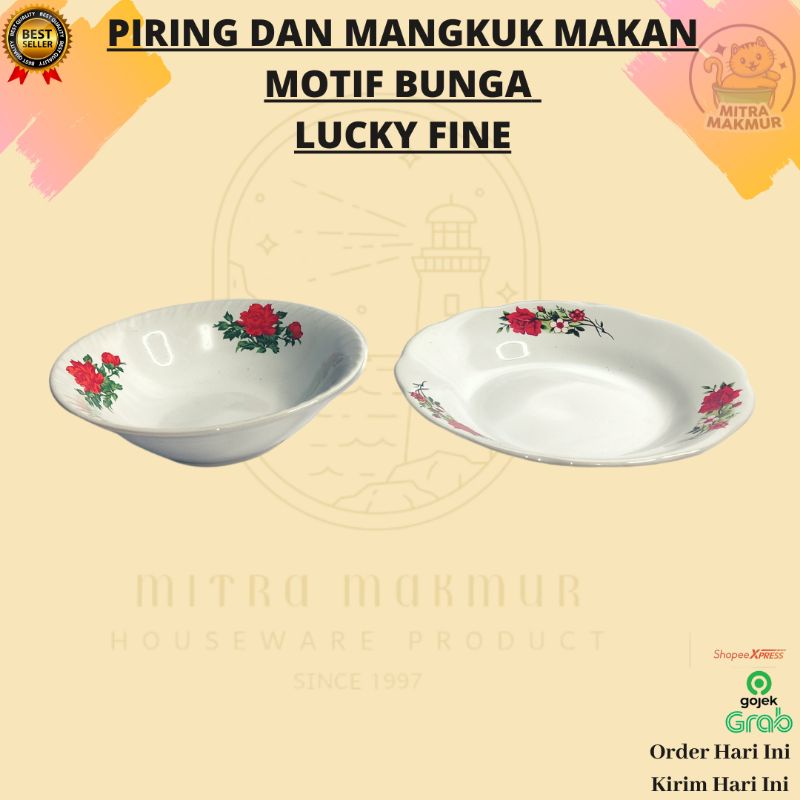 NEW!! PIRING DAN MANGKUK MAKAN MOTIF BUNGA LUCKY FINE