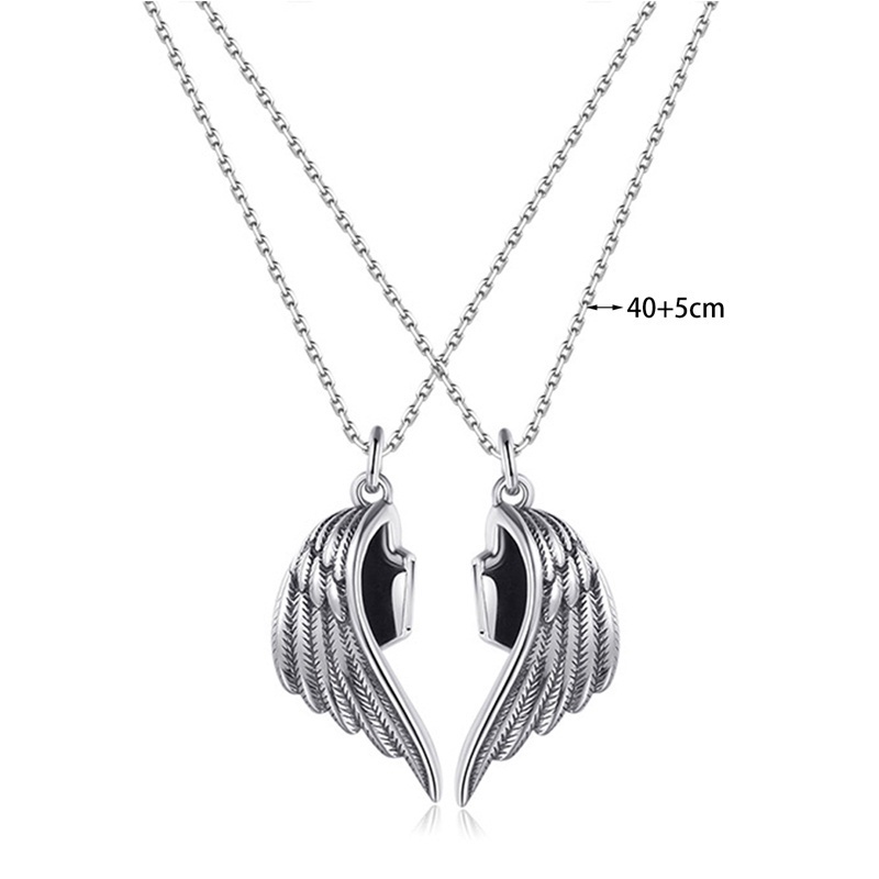 Fancyqube 1 Pasang Kalung Rantai Klavikula Desain Devil Protects Angel Devil Untuk Pria Dan Wanita