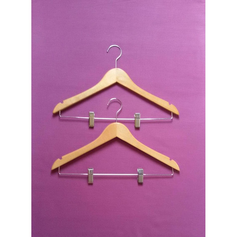 Hanger Kayu Jepit Besi Premium Gantungan Celana/Rok Hanger Natural/ Putih - BH