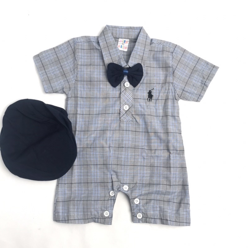 Baju bayi laki laki romper newborn 6 12 bulan anak cowok topi dasi