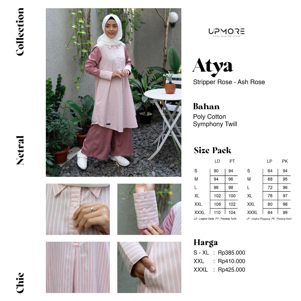 Setelan Tunik Kulot by UPMORE ATYA (Stripper Rose , Stripper Green) Setelan Kemeja Kulot Remaja Sete