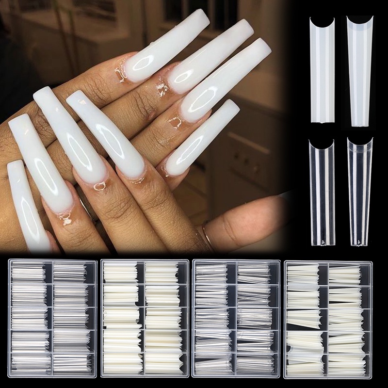 100pcs / Kotak Kuku Palsu Bentuk Persegi Panjang Bahan Akrilik Untuk Manicure