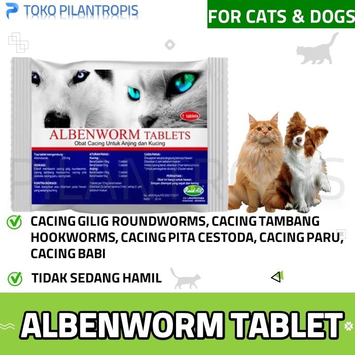 ALBENWORM TABLET OBAT CACING KUCING ANJING KITTEN ADULT ORIGINAL MURAH