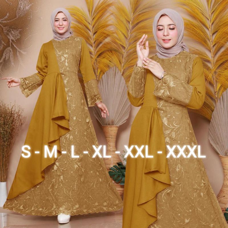 BAJU DRESS GAMIS BRUKAT BROKAT TILE KONDANGAN PESTA NIKAHAN WANITA MUSLIM ZONALA S M L XL XXL XXXL S