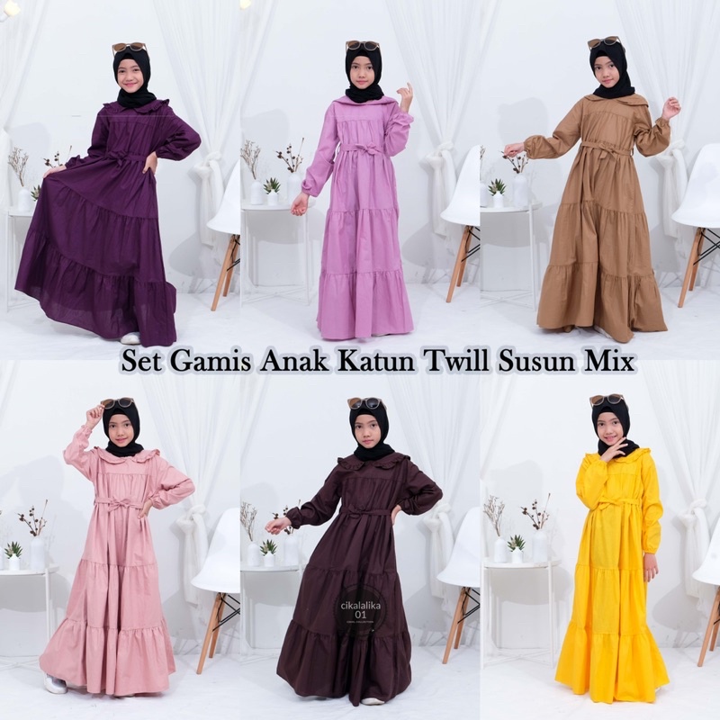 Cikalalika - gamis anak katun twill streeat plus pasmina ceruty bebydoll muslim anak baju lebaran