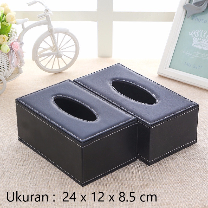 Kotak Tisu Premium Kulit Tissue Box - ZJ007 - Black