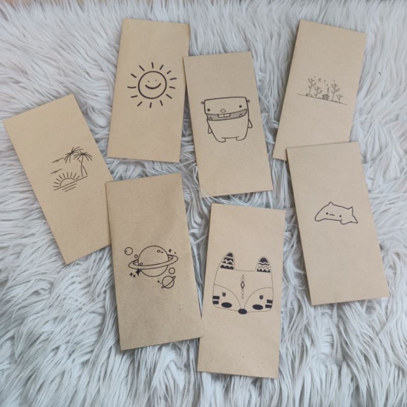 

Packing amplop uang angpao lebaran kertas coklat vintage printed cetak lucu 18.5x9 cm