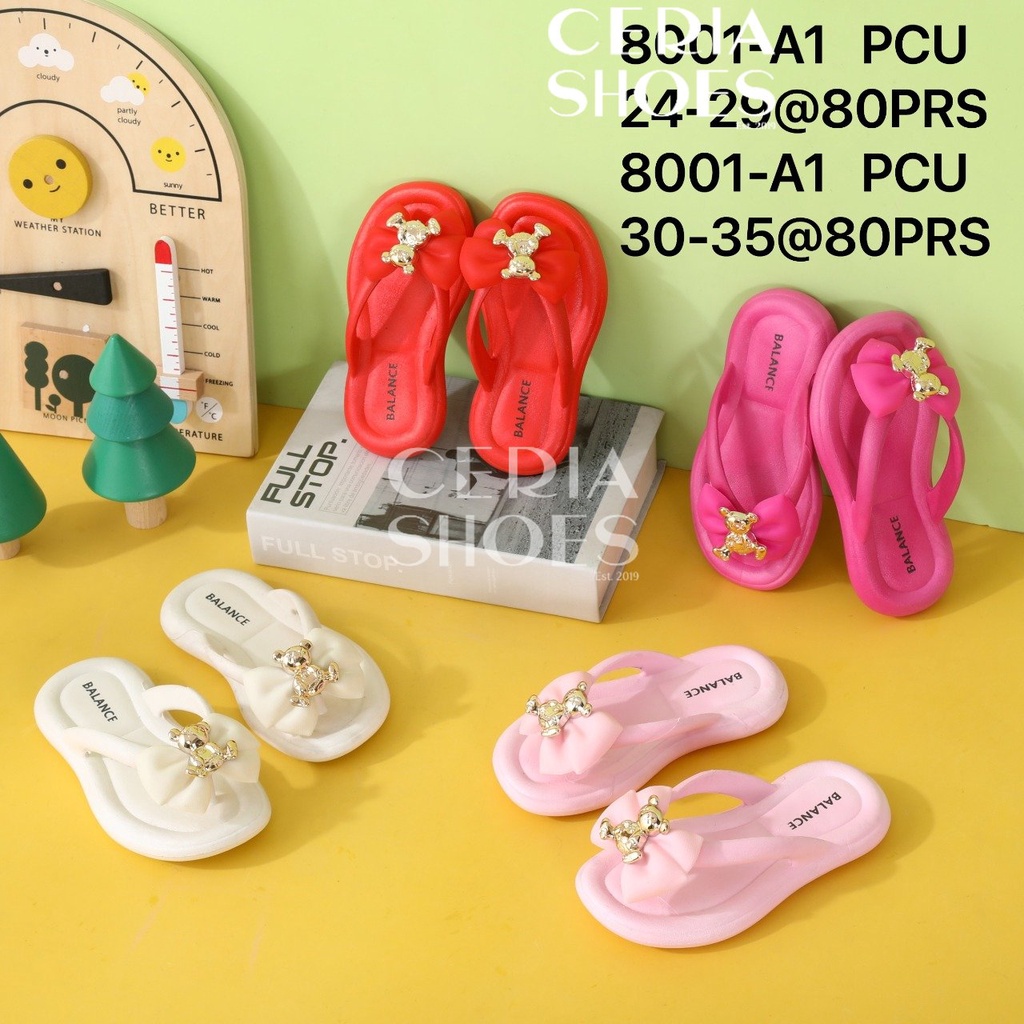 Sandal Jepit Anak Perempuan Motif Pin Beruang Gold Import Bahan Lentur Empuk Elastis Sol Rubber Anti Slip Balance 801