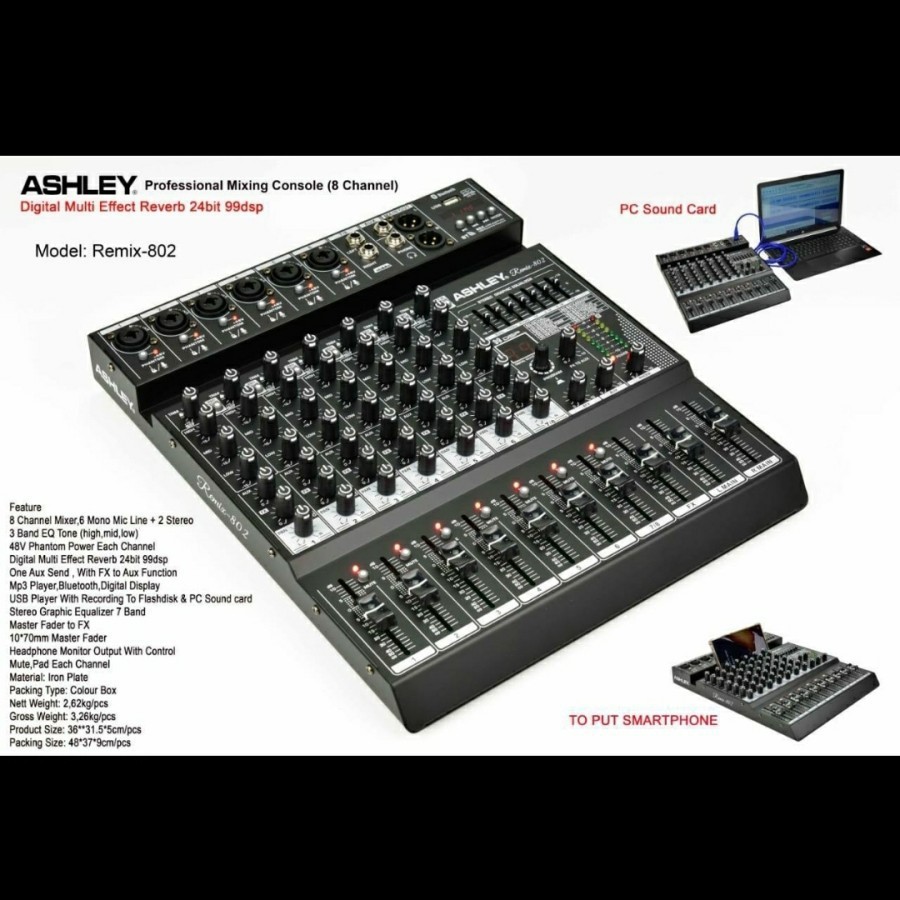 MIXER ASHLEY REMIX802 MIXER ASHLEY 8 CHANNEL REMIX 802 ORIGINAL ASHLEY