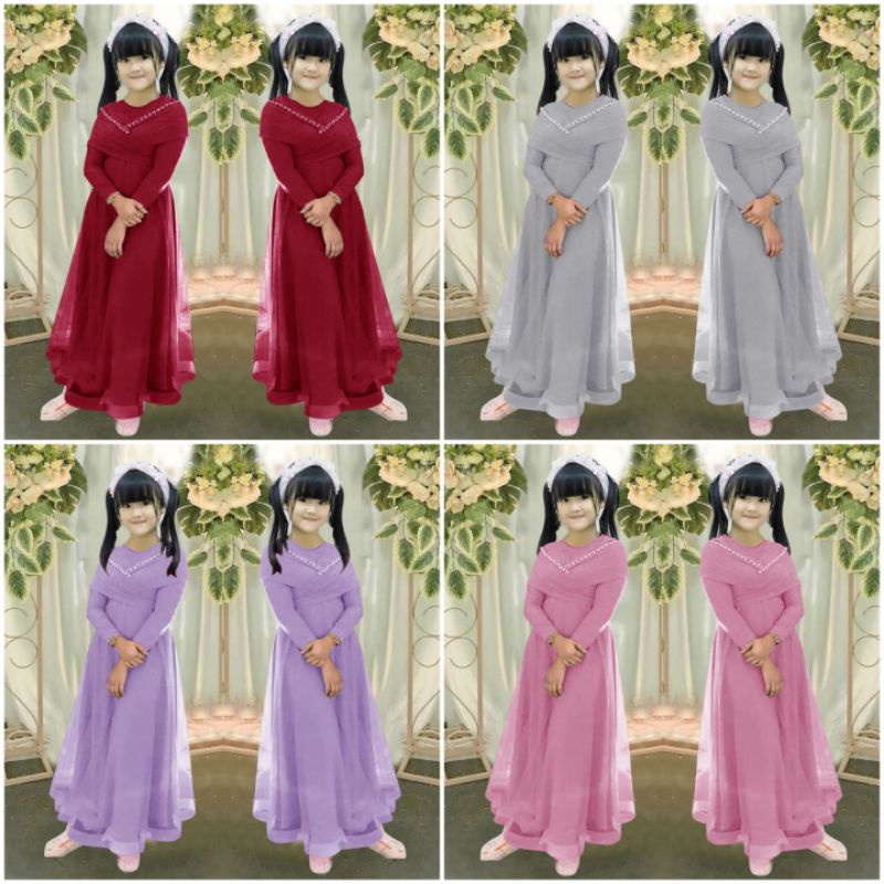 ELDE 12 - DRESS MAXI PRICILLA SIZE M L XL bahan moscrepe aplikasi mutiara tembak mewah dibawah mostcrepe lapis organza full keliling sleting dan karet blkg-1